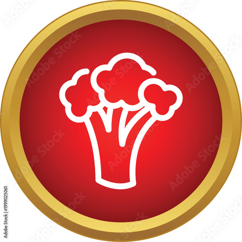 Broccoli icon on a red circle with a golden border representing healthy dietary choices