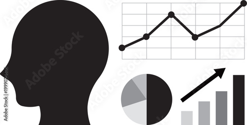生成AI 人工知能 データ分析 ビジネス成長 DX 業務効率化 グラフ テクノロジー イメージイラスト 黒