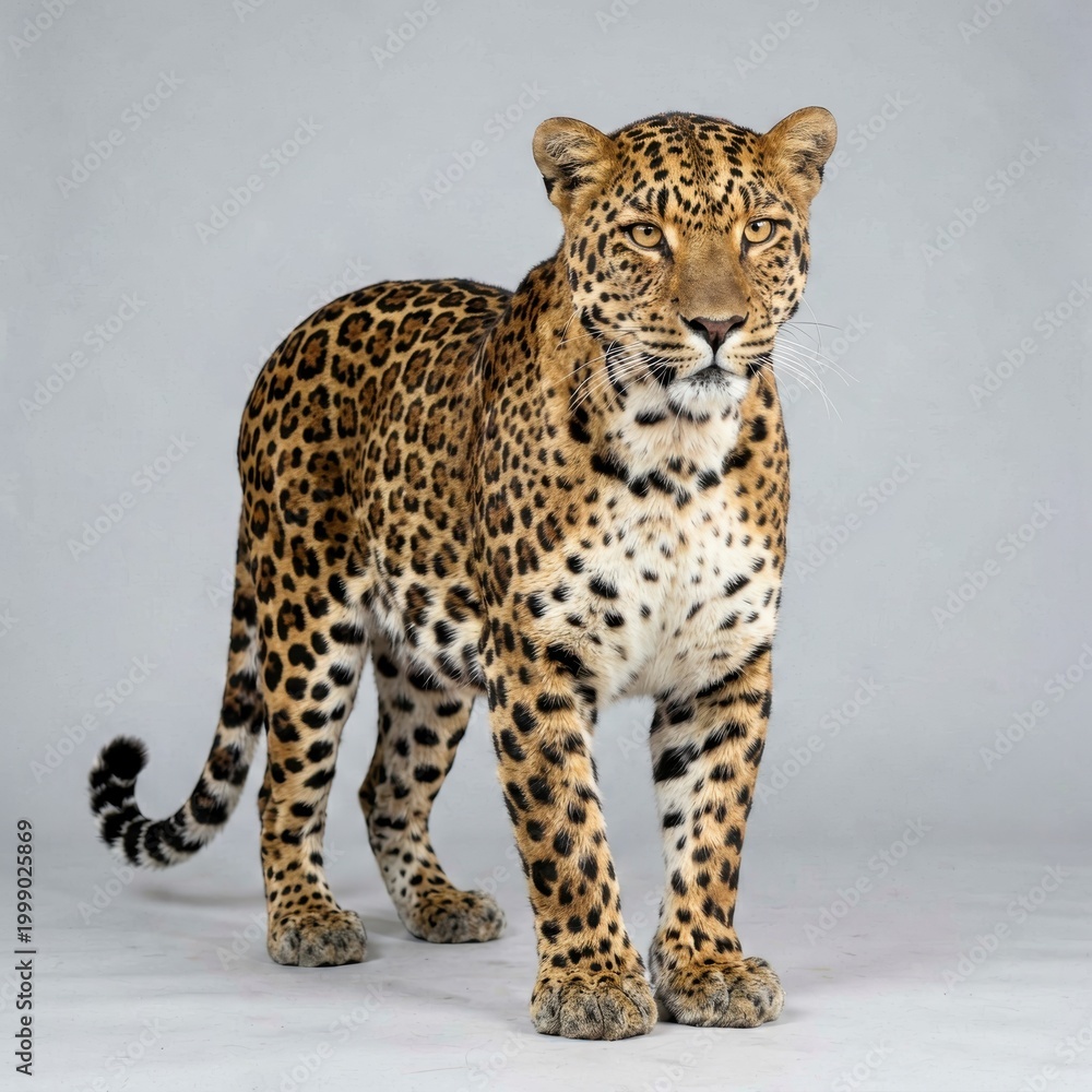 Naklejka premium Leopard Standing Alert in Studio with Neutral Background