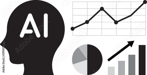 生成AI 人工知能 データ分析 ビジネス成長 DX 業務効率化 グラフ テクノロジー イメージイラスト 黒