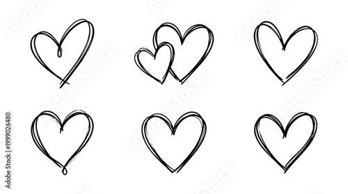 Romance themed doodle set, whimsical sketch, sketchy outlines, playful shapes, symbols, expressions, and affection.