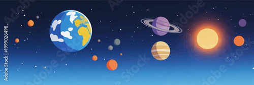Cartoon Solar System Galaxy Cosmic Space Background Illustration