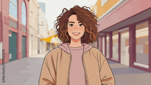 Smiling Young Woman Standing on Downtown Street
