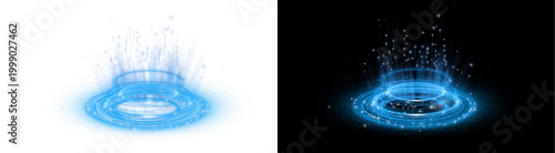Fotografie A PNG image of Radiant blue light portal effect features swirling rings with glo