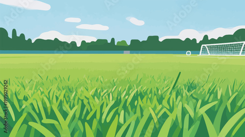 Flat Illustration of a Sunny Soccer Field Landscape