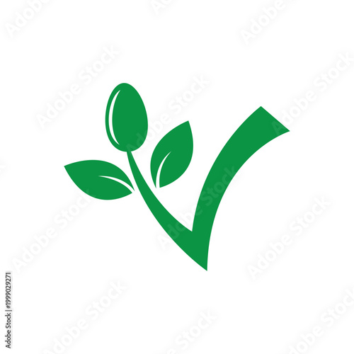 Green fork spoon and leaves