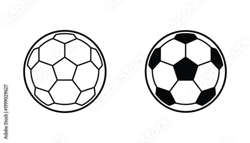 Soccer ball icon in line and solid styles for sports and athletic branding