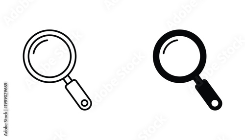 Magnifying glass icon set for search and inspection tools in line and solid design