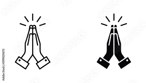 Praying hands icon set with line and solid style for religious or gratitude concepts