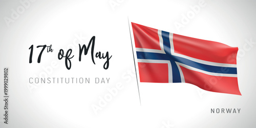 Norway constitution day vector banner, greeting card.