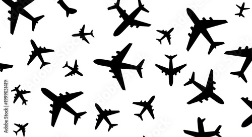 Seamless pattern of black airplane silhouettes on a white background