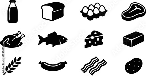 basic food silhouette icon set