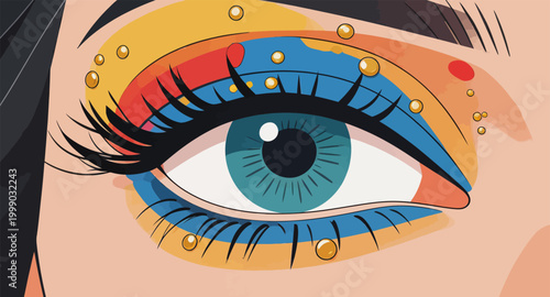 Vibrant Pop Art Style Female Eye Makeup Illustration