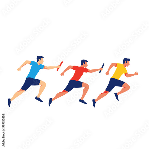 Athletes Running Relay Race with Batons, Competition, Sprinting, Sports Teamwork