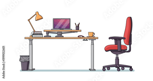 desk setup with office chair and accessories on transparent background
