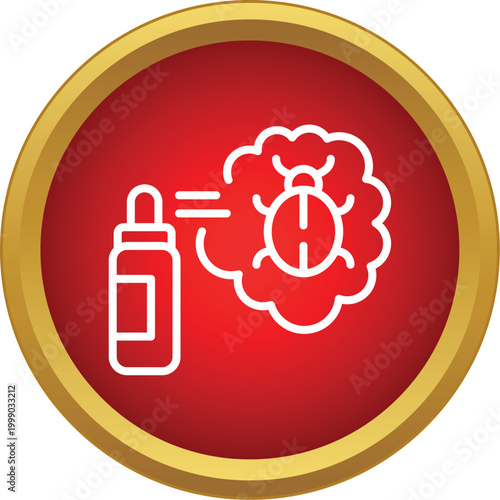 Spray bottle applying chemical repellent onto a bug, symbolizing pest control