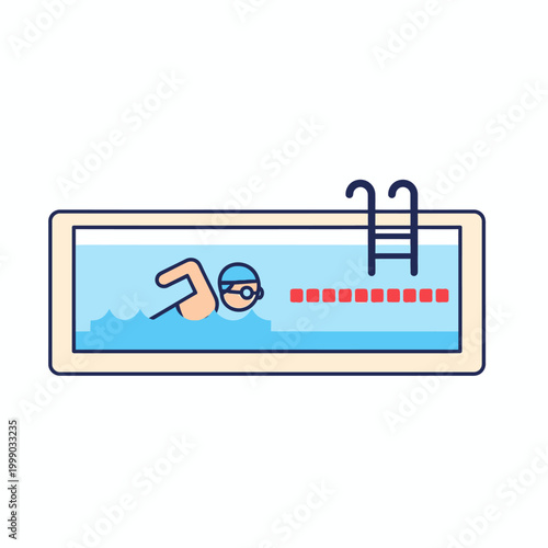 Man swimming in pool, flat design, vector illustration, sports, recreation, summer activity