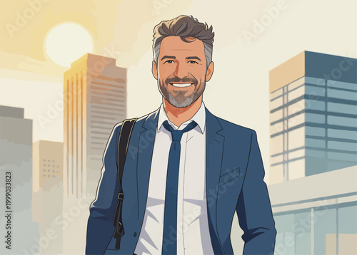 Smiling Middle Aged Businessman In Urban Downtown Setting