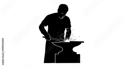 Silhouette of a Blacksmith Working at an Anvil with Sparks