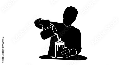 Silhouette of a Person Pouring Wax for Candle Making