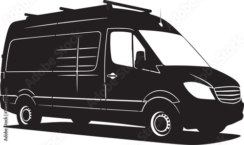 Black van, delivery van, cargo van, vehicle icon, transportation illustration