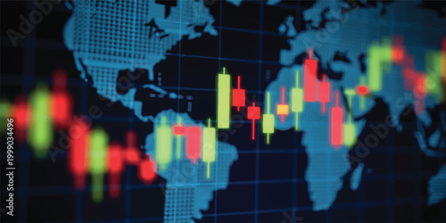 Bild auf Leinwand A futuristic 3d illustration of a digital stock market graph over a blue global