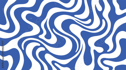 Blue and White Groovy Wavy Seamless Pattern - Retro 70s Psychedelic Abstract Background for Fashion and Digital Wallpaper.eps