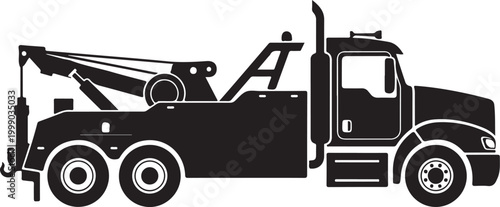 Tow truck, recovery vehicle, flatbed truck, silhouette icon