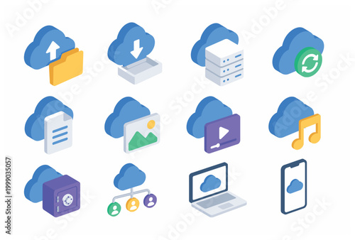 Cloud computing and storage icons.