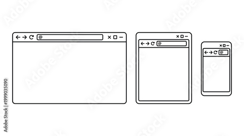 Web browser interface scalable collection in linear stroke, desktop window, tablet, smartphone, and internet navigation