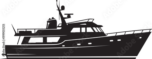 Luxury yacht, boat, vessel, silhouette, black, vector, nautical, transportation