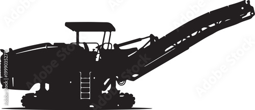 Heavy machinery, industrial equipment, construction vehicle, excavator silhouette, black and white