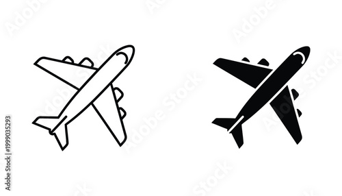 Modern airplane silhouette icons for travel and aviation industry applications featuring clean line and solid fill design for user interface components