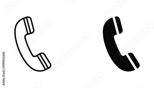 Classic telephone handset icon for communication and support services in outline and solid black style for contact and customer service interfaces