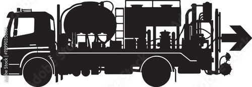 Black silhouette truck, industrial vehicle icon, transportation equipment, heavy duty