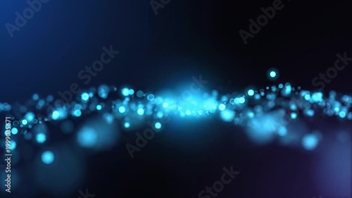 Glowing blue abstract background featuring bright bokeh circles and blurred light art made from electron art

