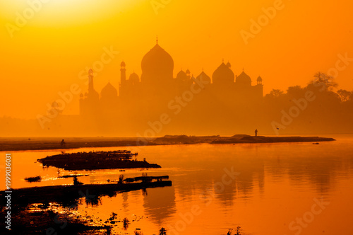 Photography Taj Mahal at sunrise on the Yamuna River