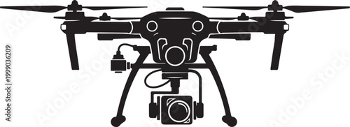 Drone, aerial, vector icon, black silhouette, camera drone
