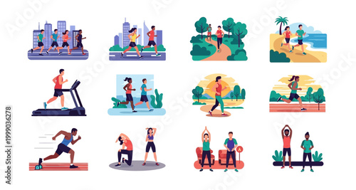 fitness activities illustrations on transparent background high quality