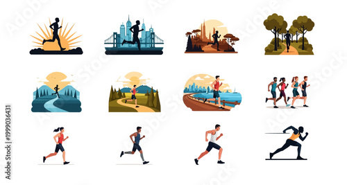 running activity icons set on transparent background