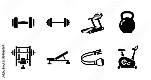 fitness equipment icons on transparent background high quality