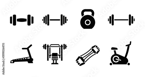 fitness equipment icons on transparent background high quality