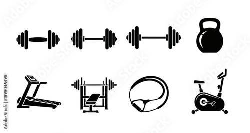 fitness equipment icons on transparent background high quality
