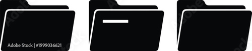 Folder icon collection with simple document storage symbols in black silhouette vector illustration set