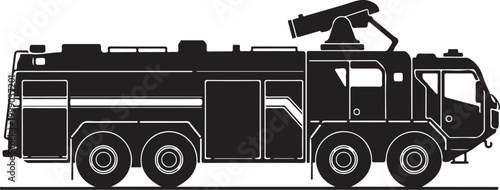 Fire truck, emergency vehicle, rescue truck, black silhouette, vector illustration