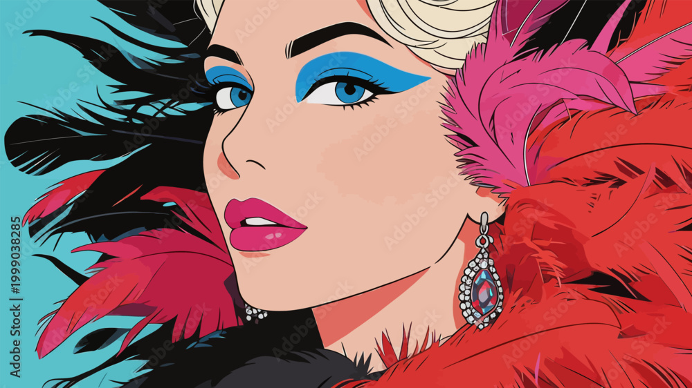 Naklejka premium Glamorous Retro Burlesque Performer Portrait Art