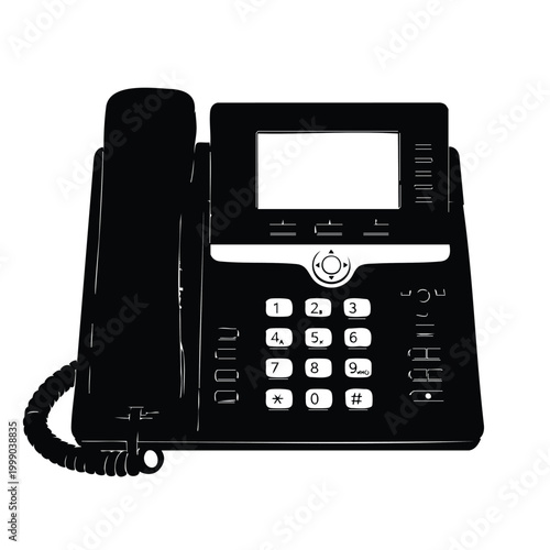 Modern office ip telephone desk phone silhouette vector set bundle.