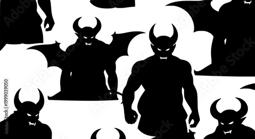Devil and Demon Silhouette Seamless Pattern Background