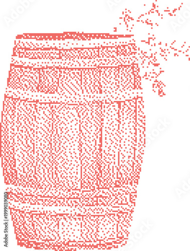 Wooden barrel with growing vine during spring harvest for beverage production