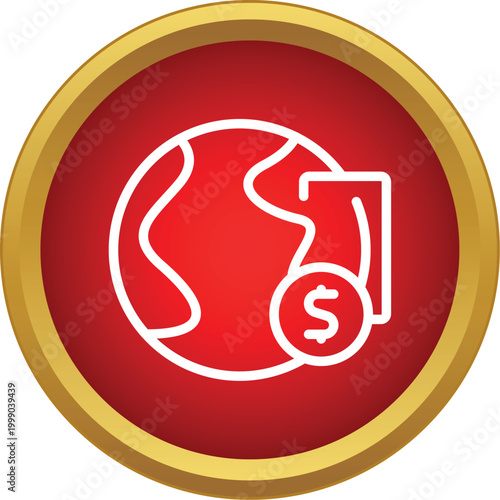Globe icon with money transfer and dollar symbol representing worldwide finance